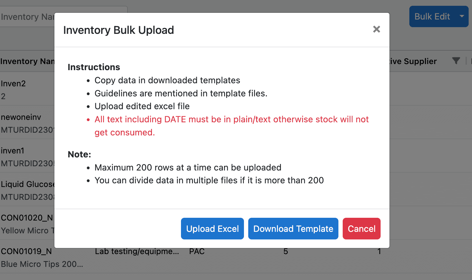Bulk Upload