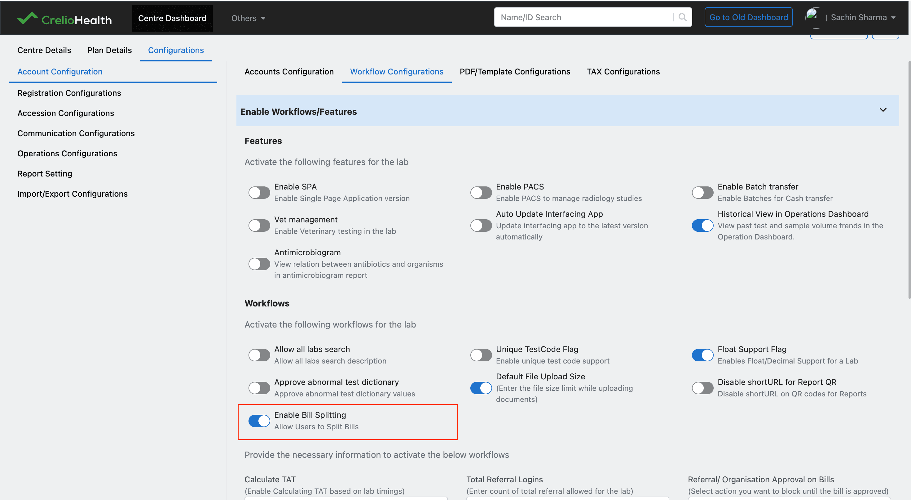 Enable Bill Splitting configuration